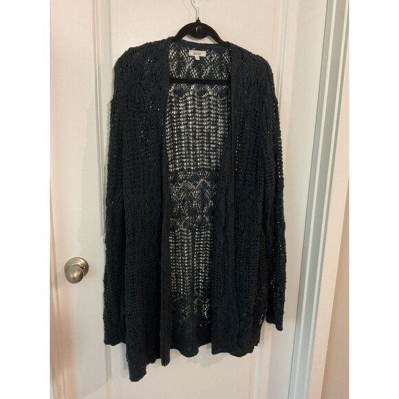 Women's Mudd Black Lace Sweater Cardigan Y2K XL X-Large Crochet Knit Boho  (C5) - Picture 1 of 5